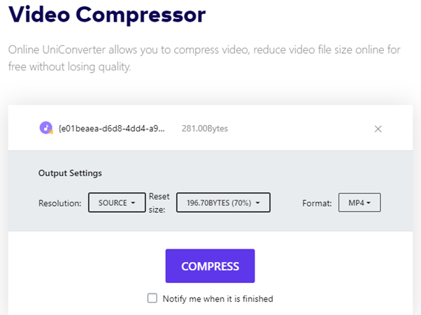 cara kompres video online di media io uniconverter