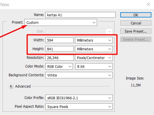 cara setting kertas a1 di photoshop