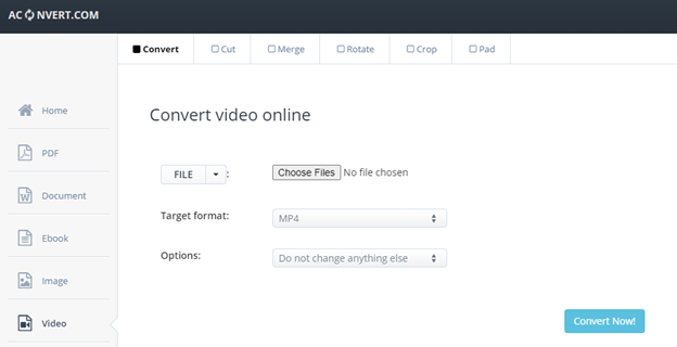 mengurangi ukuran video online dengan aconvert
