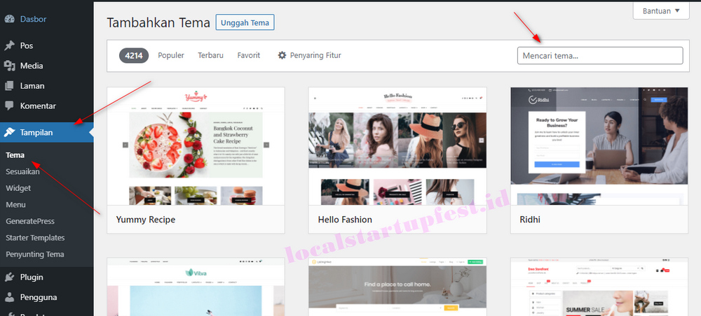 cara memilih template website