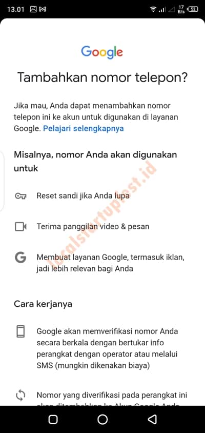 cara menambahkan nomor telepon di gmail 18