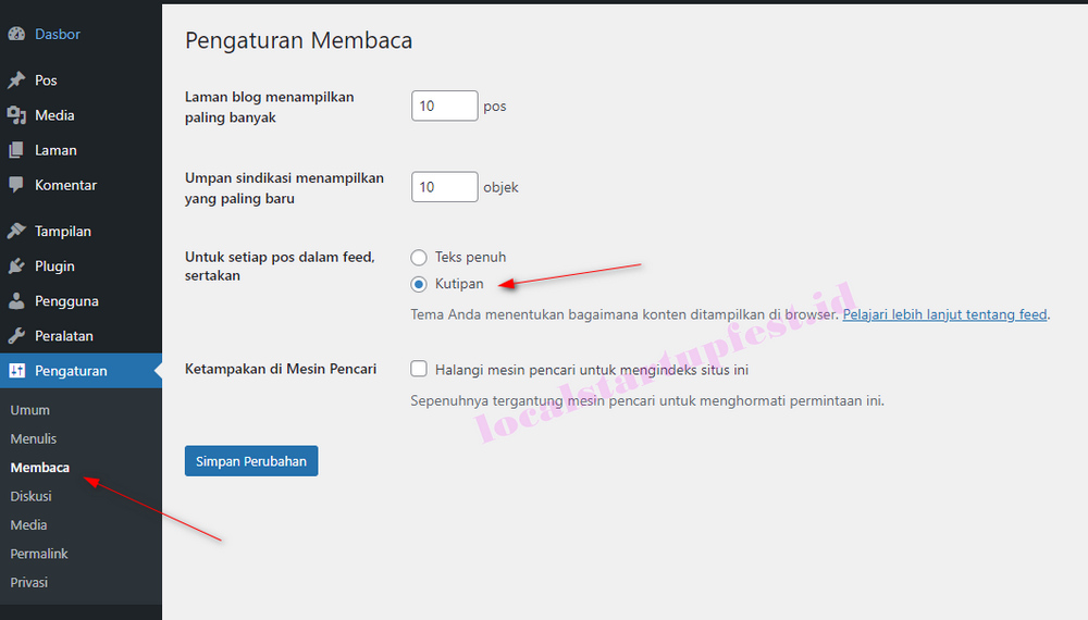 setting membaca di cms wordpress