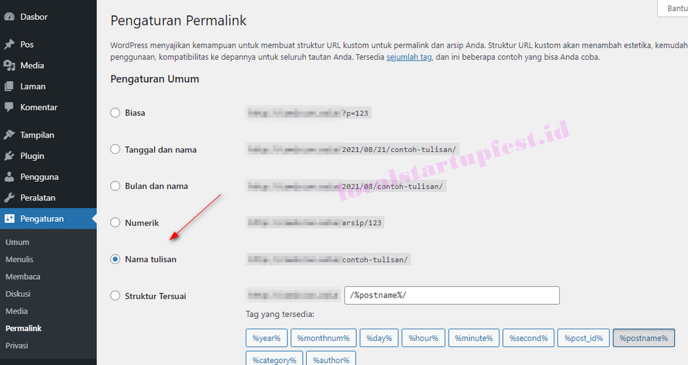 setting permalink url website